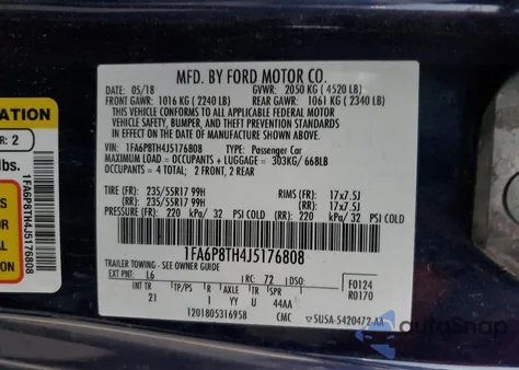 2018 Ford Mustang from USA, damaged, VIN 1FA6P8TH4J5176808